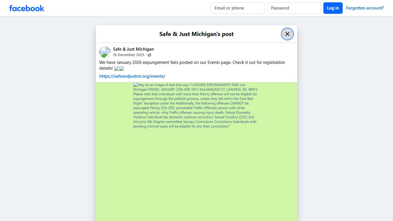 We have January 2026 expungement... - Safe & Just Michigan | Facebook